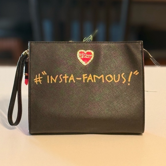 Betsey Johnson #INStA-FAMOUS Black & Pink Makeup Cosmetic Bag 10x8 - Picture 1 of 16